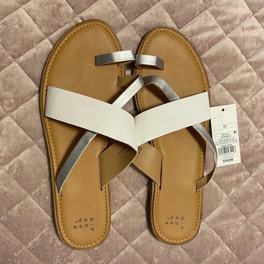 White & Silver Everyday Strap Sandals
